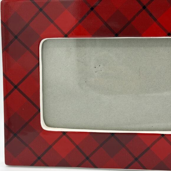 Bath & Body Works Christmas Plaid Picture Photo Frame 4x6 Red Ceramic Argyle - Picture 3 of 10